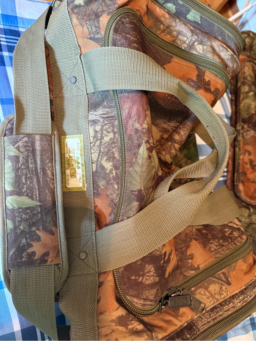 Magnum Olive Green Canvas Tote with Brown Patterned Interior